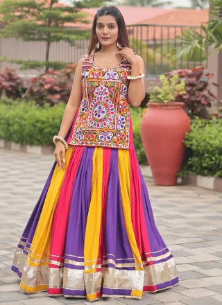 Multi Colour Cotton Lace Work Readymade Lehenga Choli for Festival