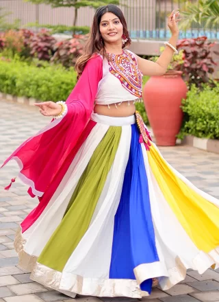 Multi Colour Cotton Lace Work Readymade Lehenga Choli for Festival