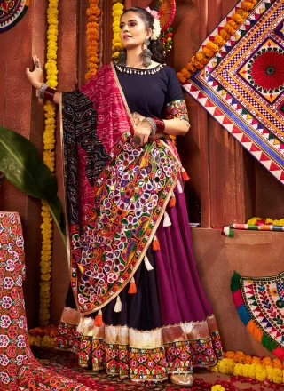 Multi Colour Cotton Readymade Lehenga Choli with Lace and Print Work