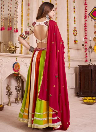 Multi Colour Cotton Readymade Lehenga Choli with Lace Work