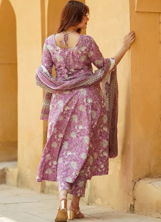 Multi Colour Cotton Salwar Suit with Floral Patch Work for Women