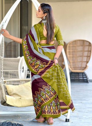 Multi Colour Cotton Strips Print Work Contemporary Sari for Casual