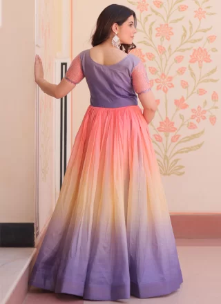 Multi Colour Crush Beads, Sequins and Thread Work Gown for Casual