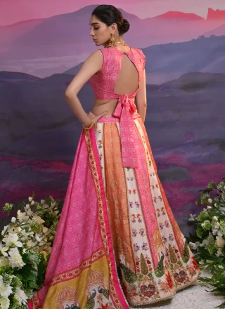 Multi Colour Cut Dana, Embroidered, Print, Thread and Zardosi Work Viscose Lehenga Choli
