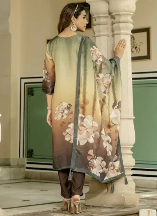 Multi Colour Digital Print and Embroidered Work Fancy Fabric Readymade Salwar Suit