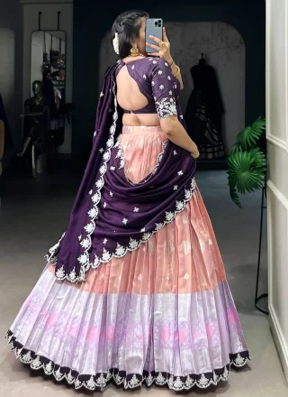 Multi Colour Fancy Fabric Lehenga Choli with Embroidered, Lace, Sequins, Thread, Weaving and Zari Work for Ceremonial