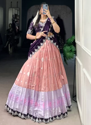 Multi Colour Fancy Fabric Lehenga Choli with Embroidered, Lace, Sequins, Thread, Weaving and Zari Work for Ceremonial