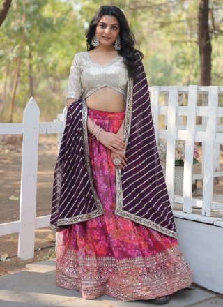 Multi Colour Faux Georgette Digital Print, Embroidered, Sequins and Thread Work Lehenga Choli Multi Colour Faux Georgette Digital Print, Embroidered, Sequins and Thread Work Lehenga Choli