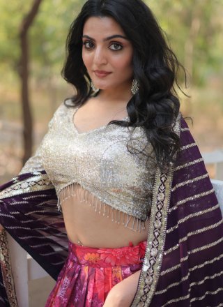 Multi Colour Faux Georgette Digital Print, Embroidered, Sequins and Thread Work Lehenga Choli Multi Colour Faux Georgette Digital Print, Embroidered, Sequins and Thread Work Lehenga Choli