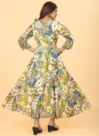 Multi Colour Faux Georgette Floral Patch and Print Work Casual Kurti for Women