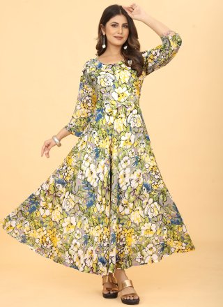 Multi Colour Faux Georgette Floral Patch and Print Work Casual Kurti for Women