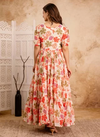 Multi Colour Faux Georgette Floral Patch Work Designer Gown