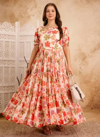 Multi Colour Faux Georgette Floral Patch Work Designer Gown