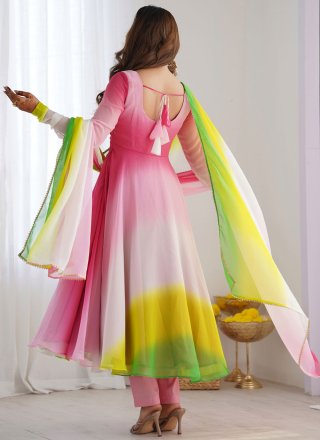 Multi Colour Faux Georgette Plain Work Anarkali Suit