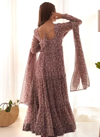 Multi Colour Faux Georgette Print Work Readymade Salwar Suit