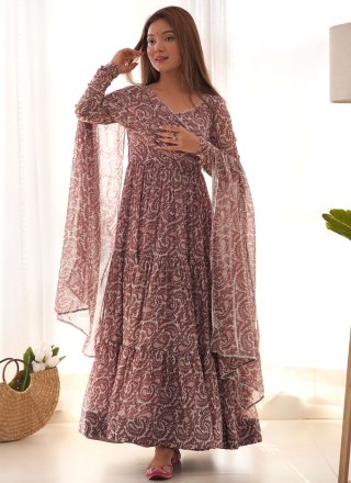 Multi Colour Faux Georgette Print Work Readymade Salwar Suit