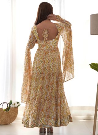 Multi Colour Faux Georgette Strips Print Work Salwar Suit for Casual