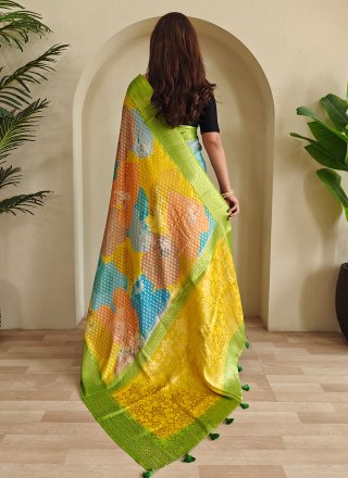 Multi Colour Georgette Classic Saree with Print and Woven Work