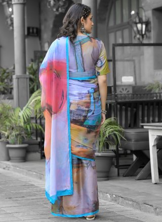 Multi Colour Georgette Contemporary Sari with Digital Print Work
