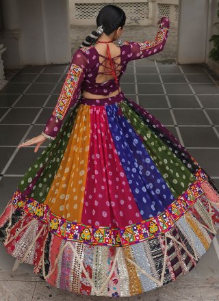 Multi Colour Georgette Gamthi and Print Work Readymade Lehenga Choli