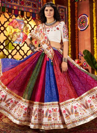 Multi Colour Georgette Mirror and Print Work Lehenga Choli for Women