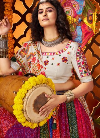 Multi Colour Georgette Mirror and Print Work Lehenga Choli for Women