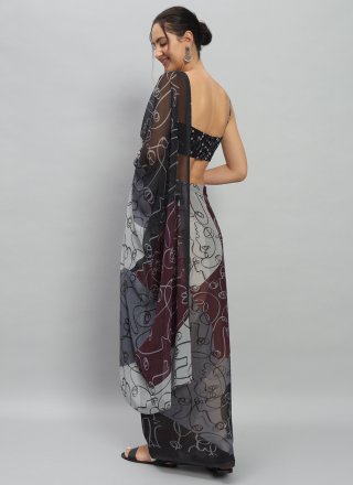 Multi Colour Georgette Print Work Trendy Saree