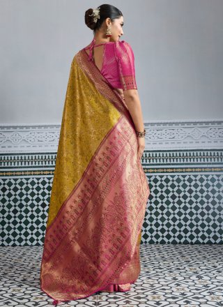 Multi Colour Kanjivaram Silk Woven Work Trendy Saree for Women