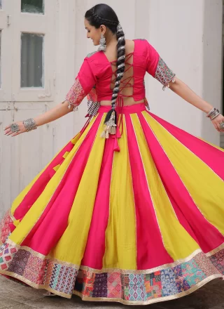 Multi Colour Lace and Print Work Silk Readymade Lehenga Choli