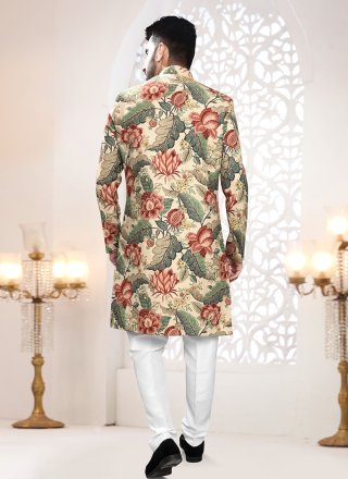Multi Colour Linen Indo Western with Print Work for Ceremonial