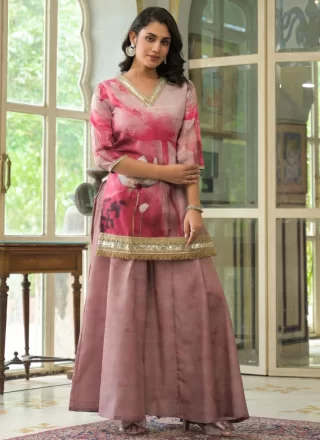 Multi Colour Linen Lace, Print and Zari Work Palazzo Salwar Suit