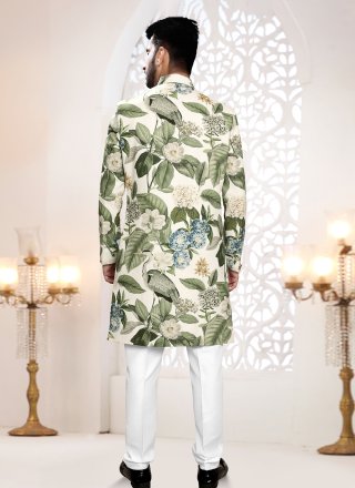 Multi Colour Linen Print Work Indo Western