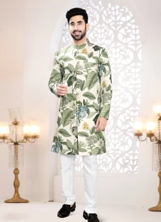 Multi Colour Linen Print Work Indo Western