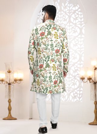 Multi Colour Linen Print Work Indo Western