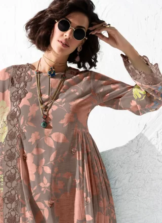Multi Colour Muslin Embroidered and Floral Patch Work Pant Style Suit for Ceremonial