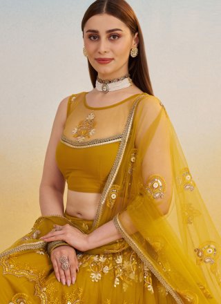 Multi Colour Net Embroidered, Sequins, Thread and Zari Work Lehenga Choli