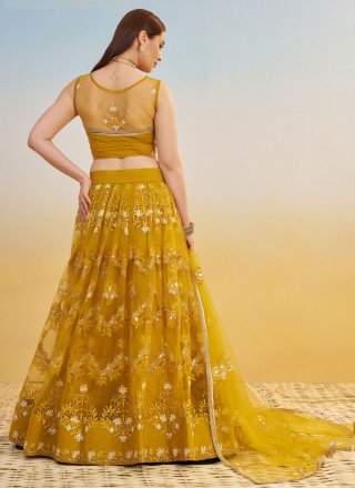 Multi Colour Net Embroidered, Sequins, Thread and Zari Work Lehenga Choli