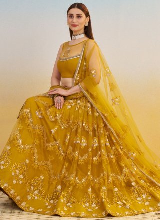 Multi Colour Net Embroidered, Sequins, Thread and Zari Work Lehenga Choli