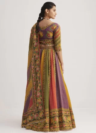 Multi Colour Organza Hand and Print Work Readymade Lehenga Choli for Festival