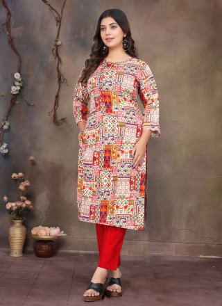 Multi Colour Print Work Rayon Casual Kurti