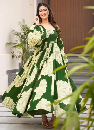 Multi Colour Rayon  Designer Gown with Floral Patch Work