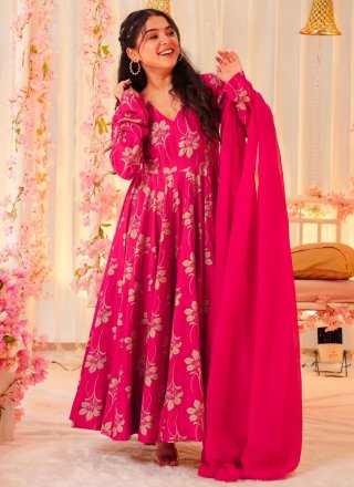 Multi Colour Rayon Designer Gown with Floral Patch Work