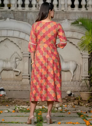 Multi Colour Rayon Embroidered and Print Work Casual Kurti