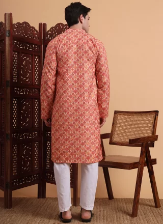 Multi Colour Rayon Kurta Mens Wear with Print Work