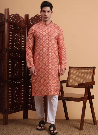 Multi Colour Rayon Kurta Mens Wear with Print Work