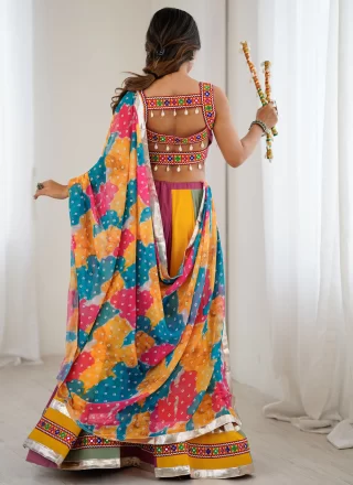 Multi Colour Rayon Readymade Lehenga Choli with Gamthi and Lace Work for Festival