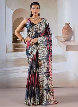 Buy Online Green Shimmer Classic Sari with Embroidered and