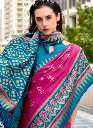 Multi Colour Silk Casual Saree with Weaving Work