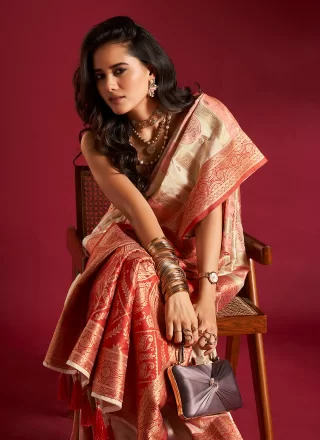 Multi Colour Silk Classic Saree with Patch Border, Plain and Weaving Work for Ceremonial