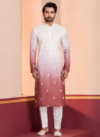 Multi Colour Silk Embroidered and Sequins Work Kurta Pyjama for Festival